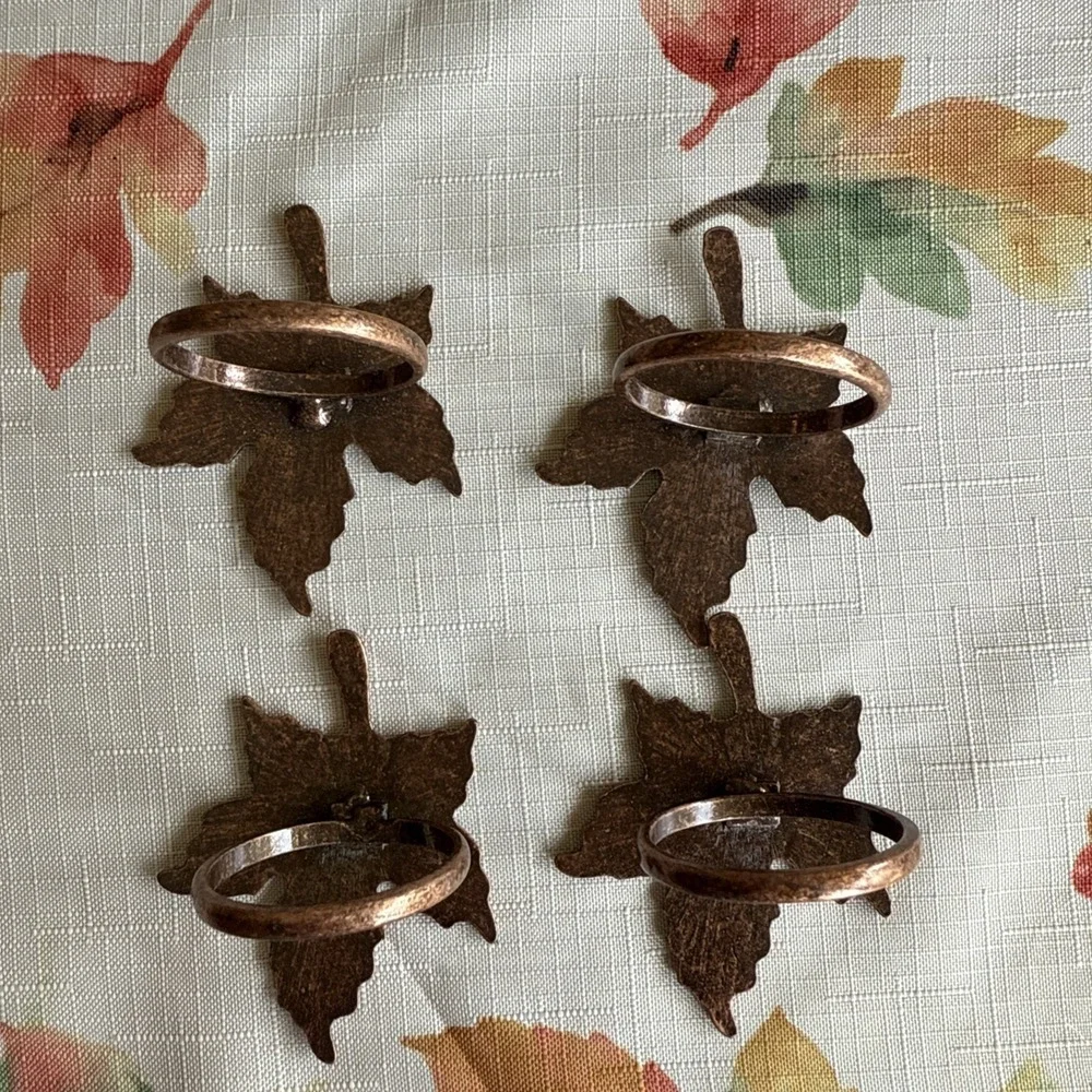 Vintage 4 Napkin Rings Green Maple Leaf & Brass - Beautiful‎